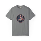USA Skyline Flag T-Shirt — Patriotic Statue of Liberty Graphic Tee