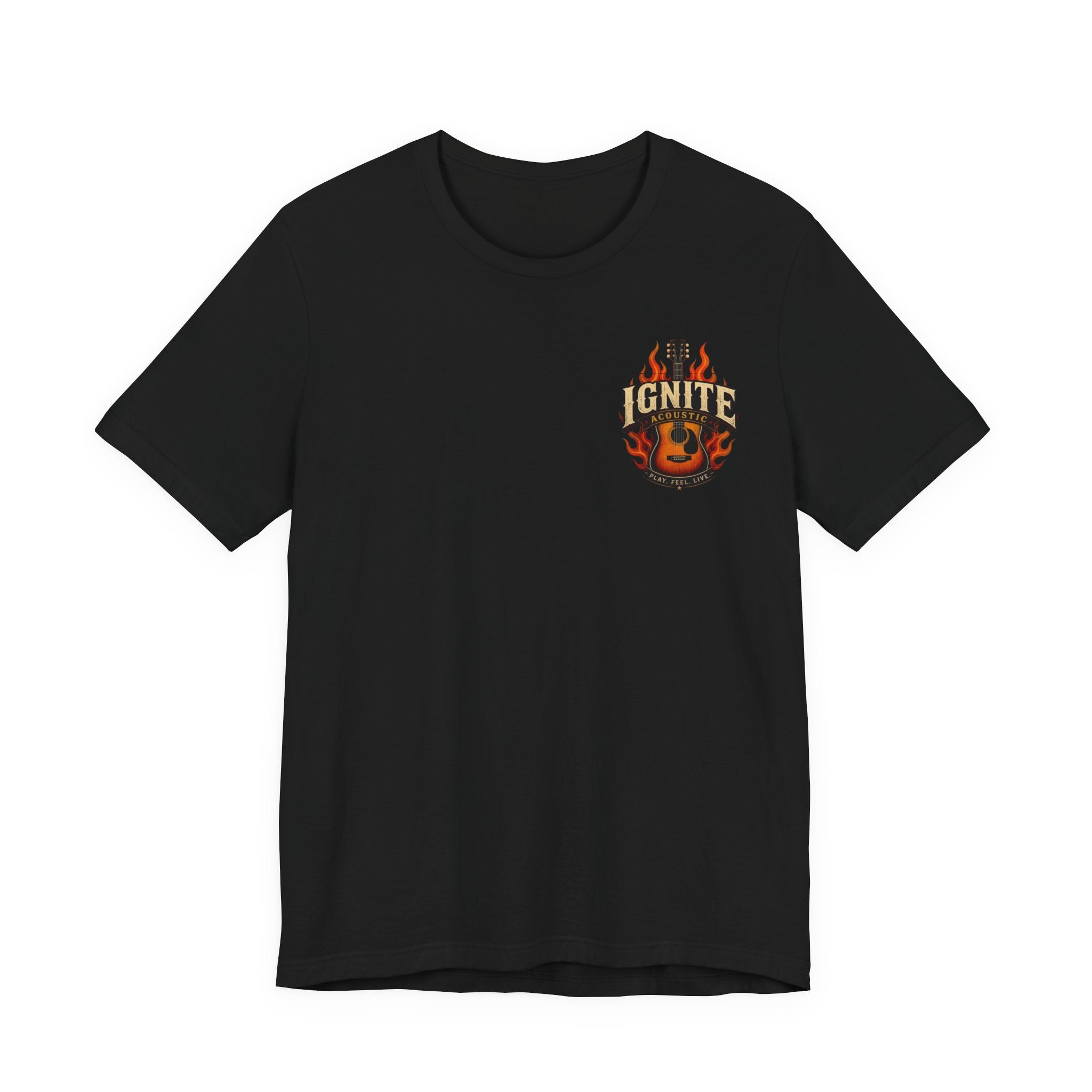 Guitar Coffee Chest Tee - Acoustic Guitar & Coffee Cup Pocket Graphic T-Shirt