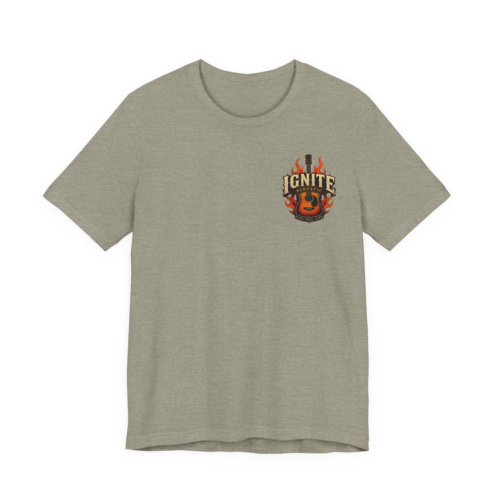 Guitar Coffee Chest Tee - Acoustic Guitar & Coffee Cup Pocket Graphic T-Shirt