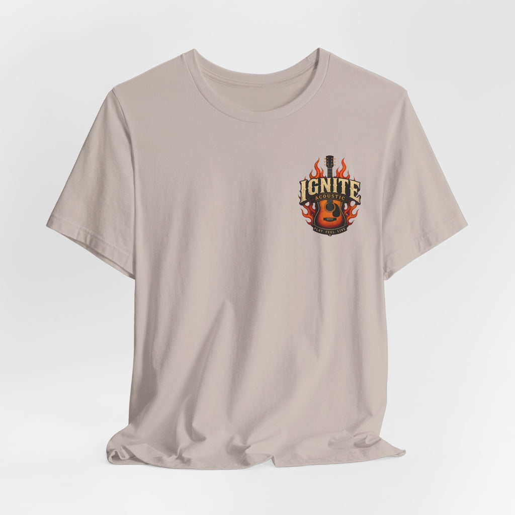 Guitar Coffee Chest Tee - Acoustic Guitar & Coffee Cup Pocket Graphic T-Shirt