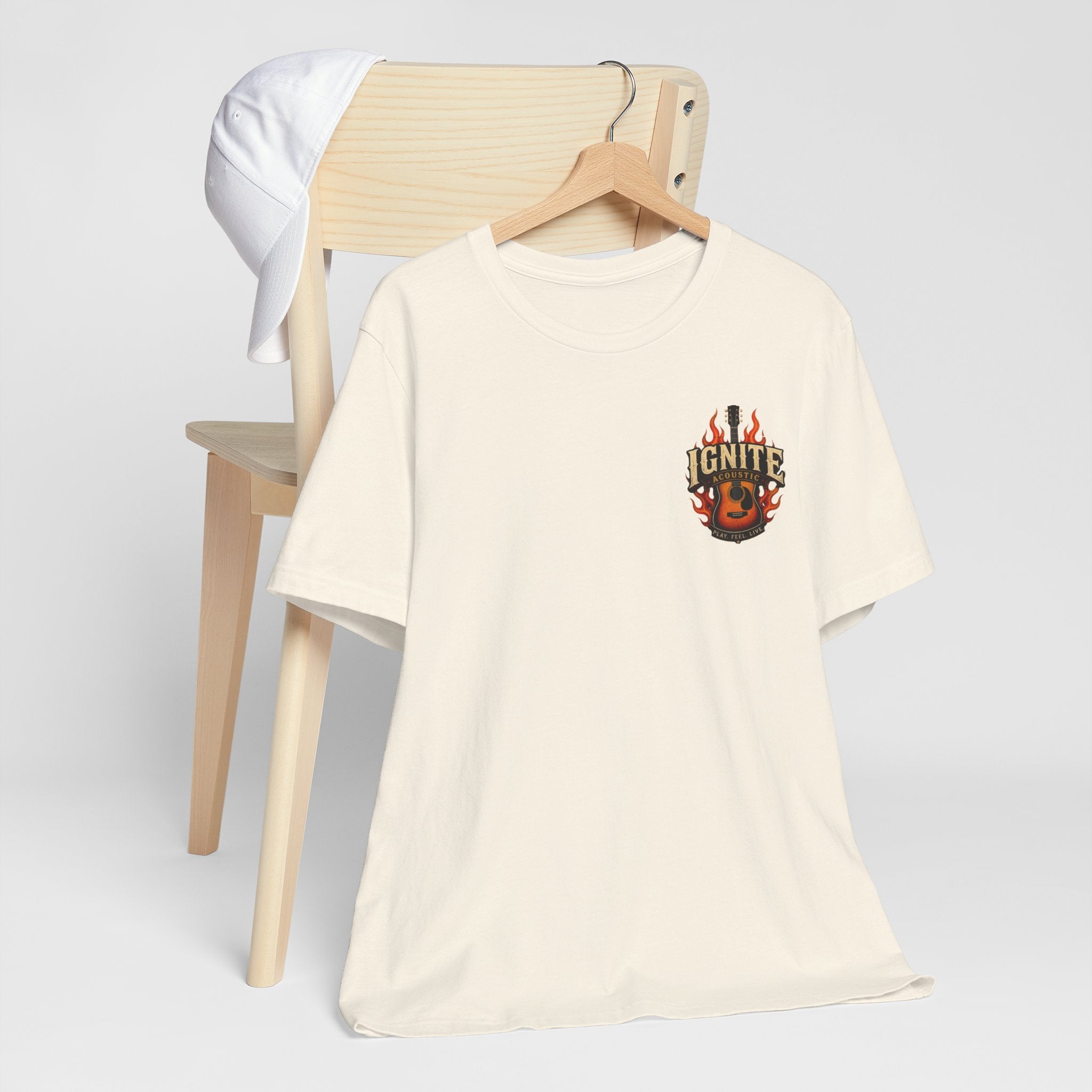 Guitar Coffee Chest Tee - Acoustic Guitar & Coffee Cup Pocket Graphic T-Shirt