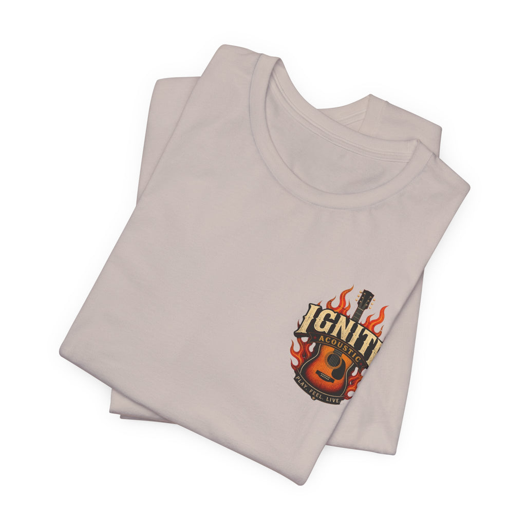 Guitar Coffee Chest Tee - Acoustic Guitar & Coffee Cup Pocket Graphic T-Shirt