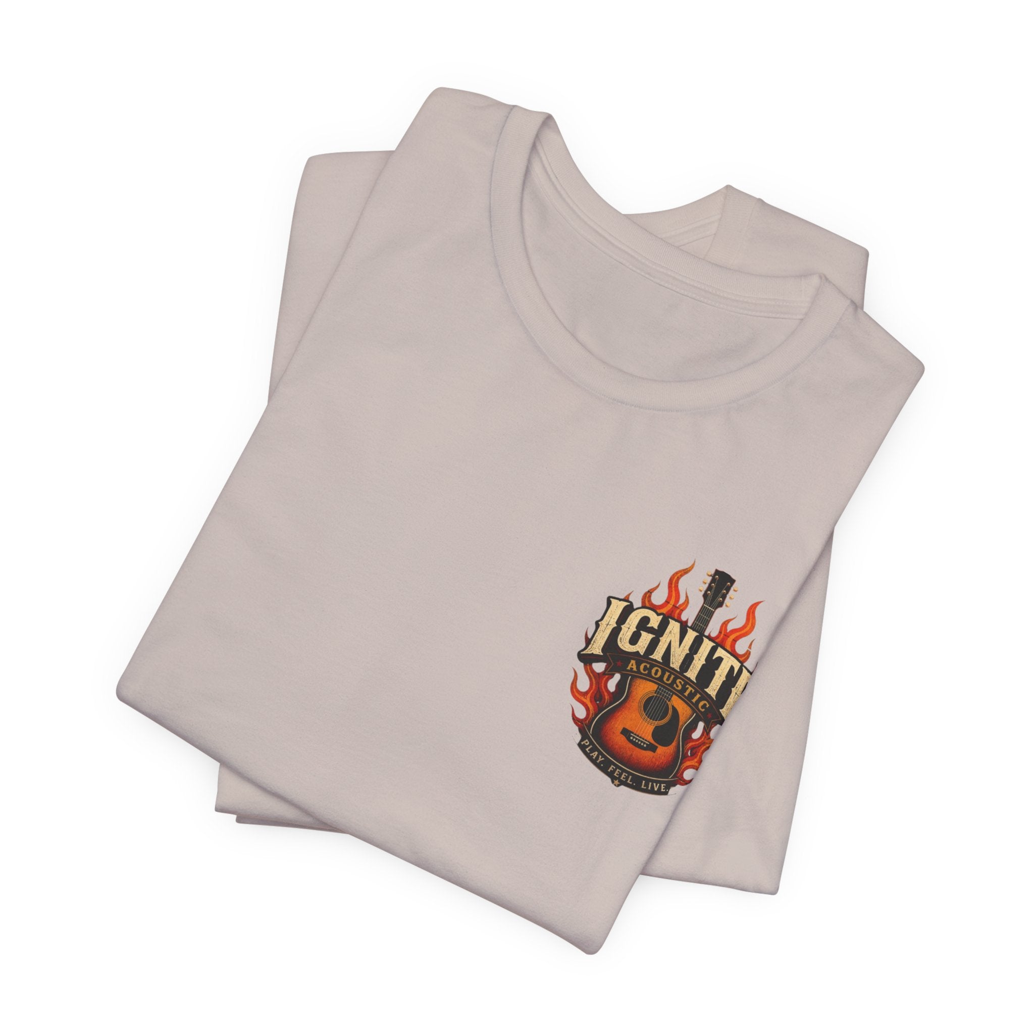 Guitar Coffee Chest Tee - Acoustic Guitar & Coffee Cup Pocket Graphic T-Shirt
