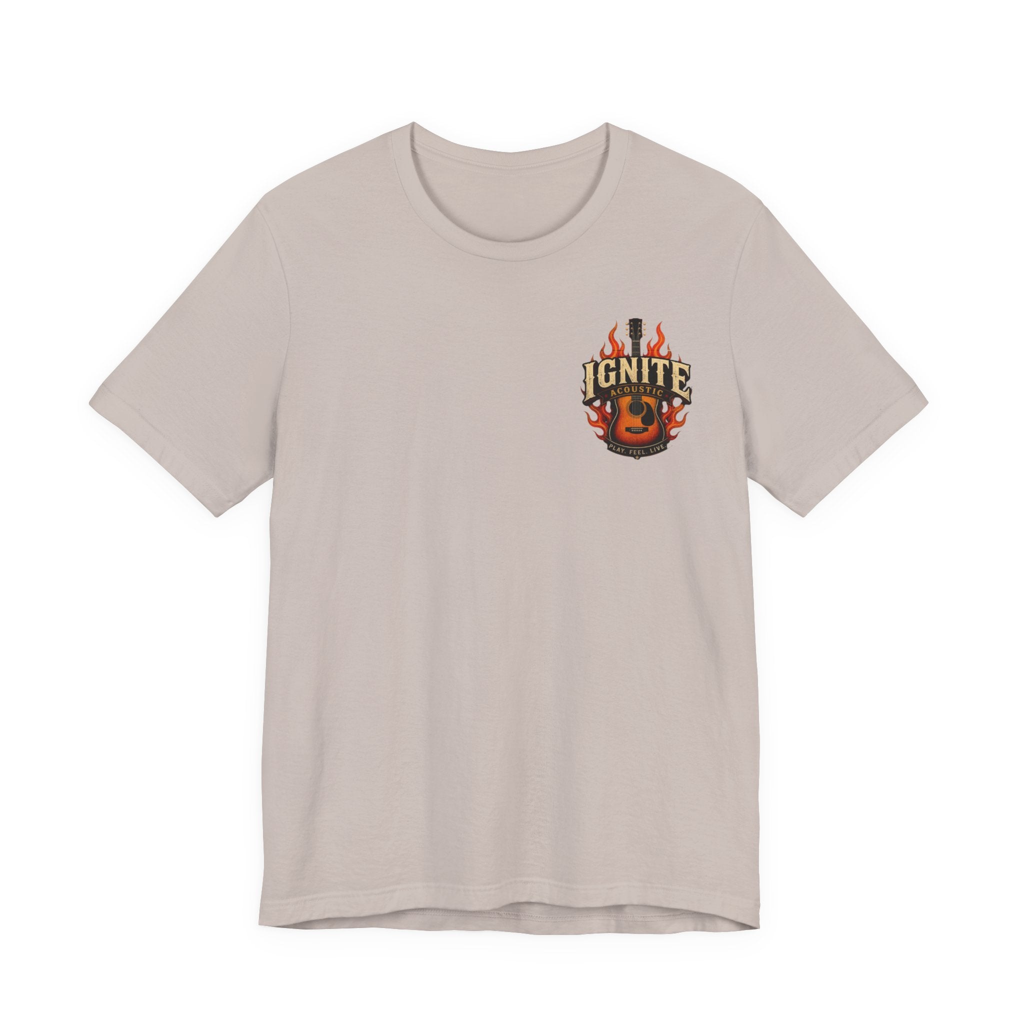 Guitar Coffee Chest Tee - Acoustic Guitar & Coffee Cup Pocket Graphic T-Shirt