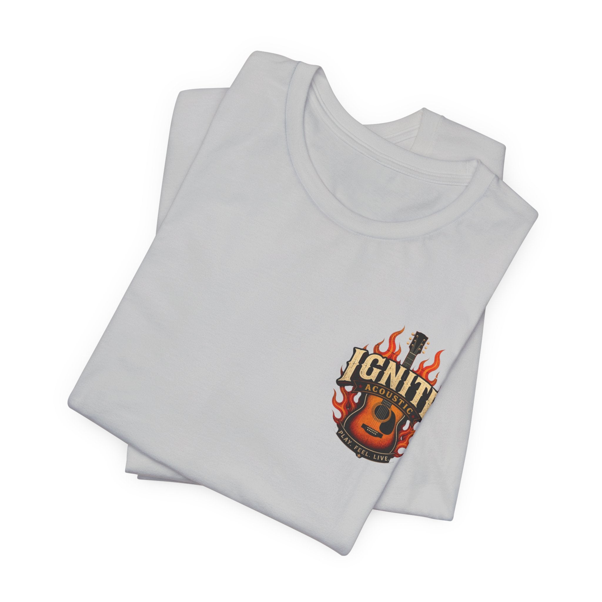 Guitar Coffee Chest Tee - Acoustic Guitar & Coffee Cup Pocket Graphic T-Shirt
