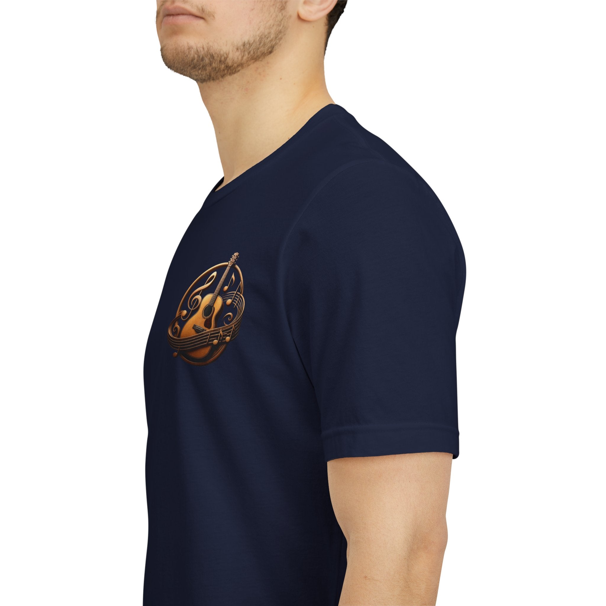 Guitar Coffee Chest Tee - Acoustic Guitar & Coffee Cup Pocket Graphic T-Shirt