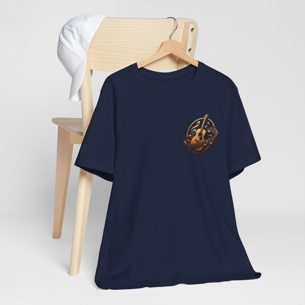 Guitar Coffee Chest Tee - Acoustic Guitar & Coffee Cup Pocket Graphic T-Shirt