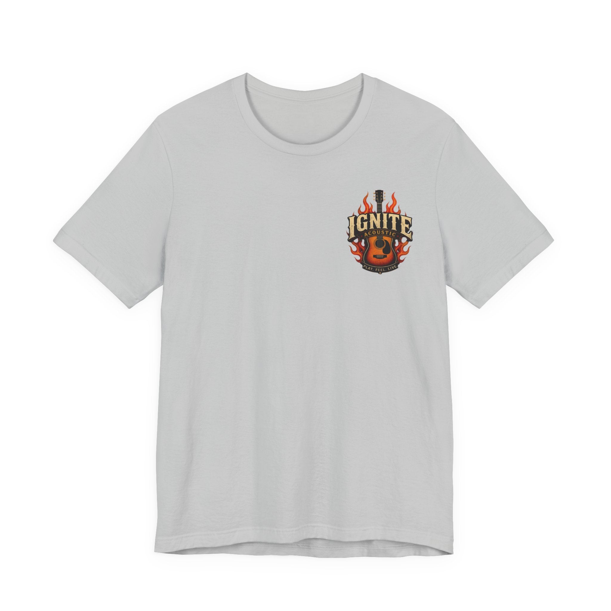 Guitar Coffee Chest Tee - Acoustic Guitar & Coffee Cup Pocket Graphic T-Shirt