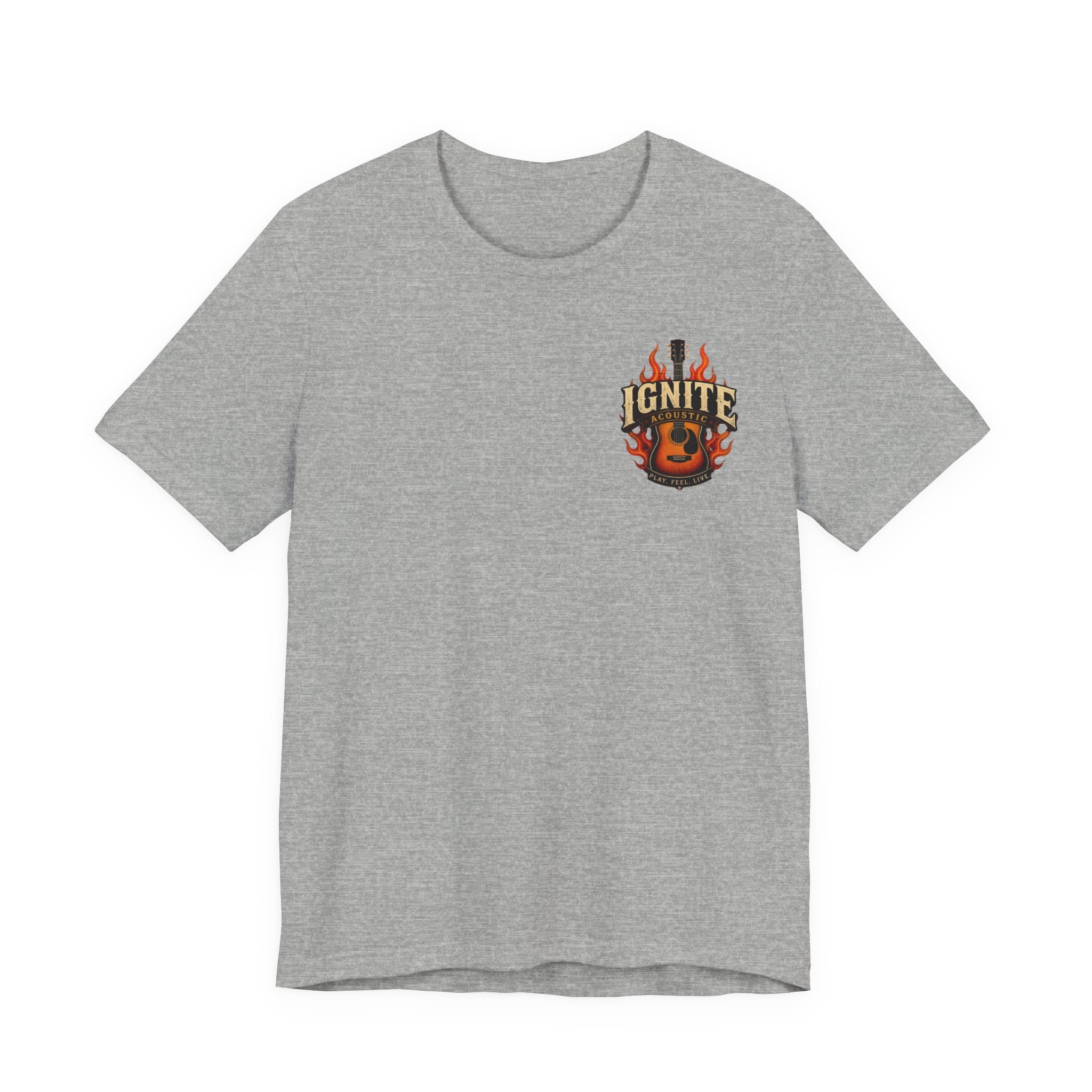 Guitar Coffee Chest Tee - Acoustic Guitar & Coffee Cup Pocket Graphic T-Shirt