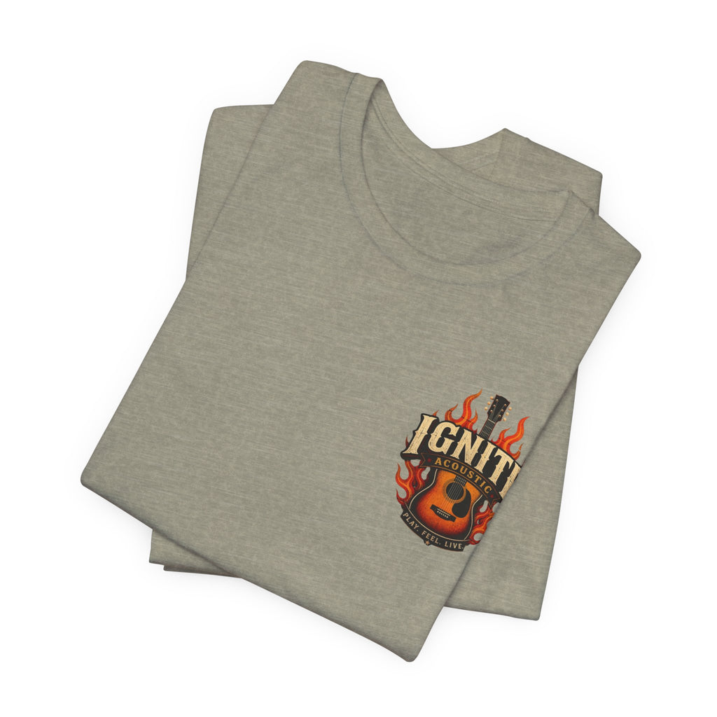 Guitar Coffee Chest Tee - Acoustic Guitar & Coffee Cup Pocket Graphic T-Shirt