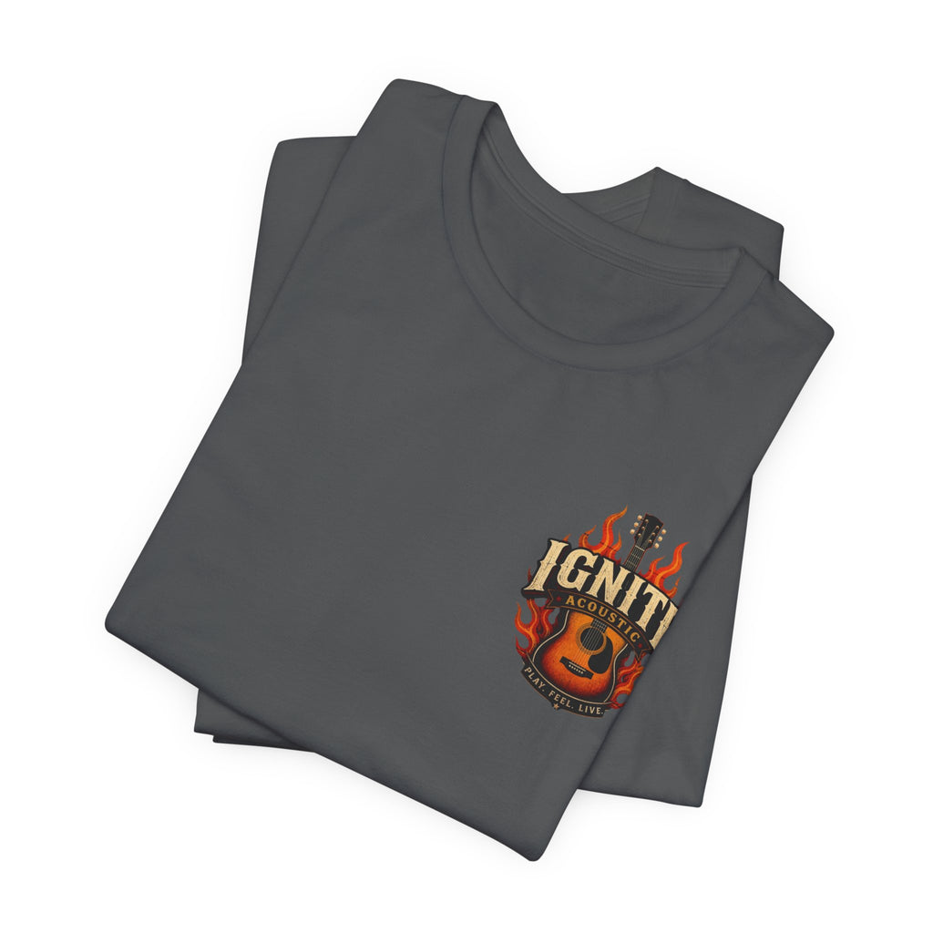 Guitar Coffee Chest Tee - Acoustic Guitar & Coffee Cup Pocket Graphic T-Shirt