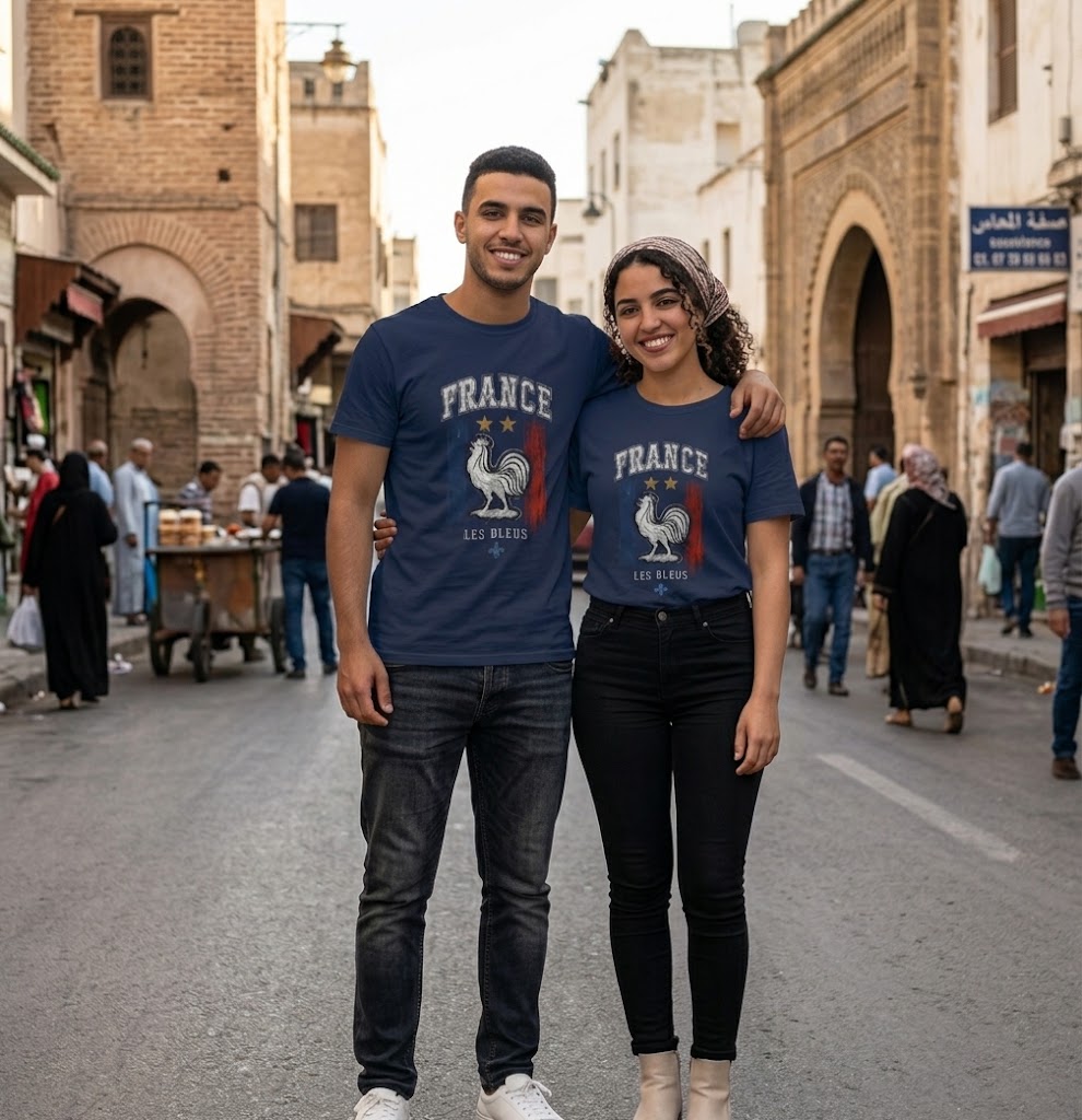 France Rooster Graphic Tee — Les Bleus Tricolor Soccer Shirt
