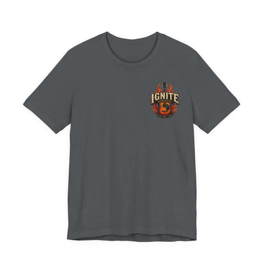 Guitar Coffee Chest Tee - Acoustic Guitar & Coffee Cup Pocket Graphic T-Shirt