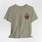 Guitar Coffee Chest Tee - Acoustic Guitar & Coffee Cup Pocket Graphic T-Shirt