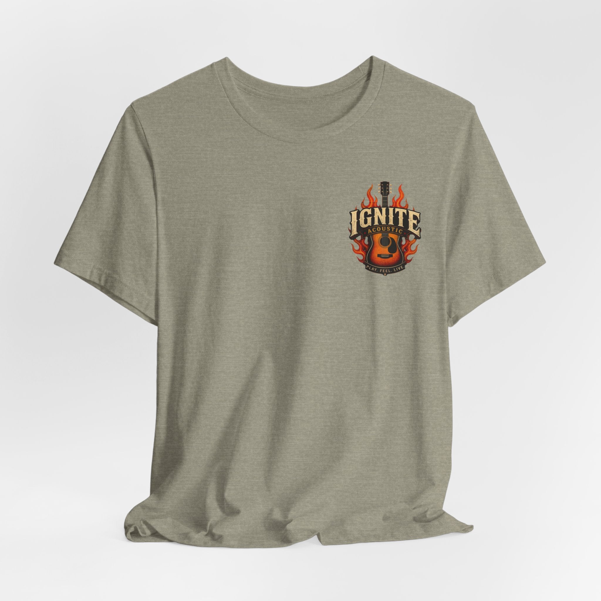 Guitar Coffee Chest Tee - Acoustic Guitar & Coffee Cup Pocket Graphic T-Shirt