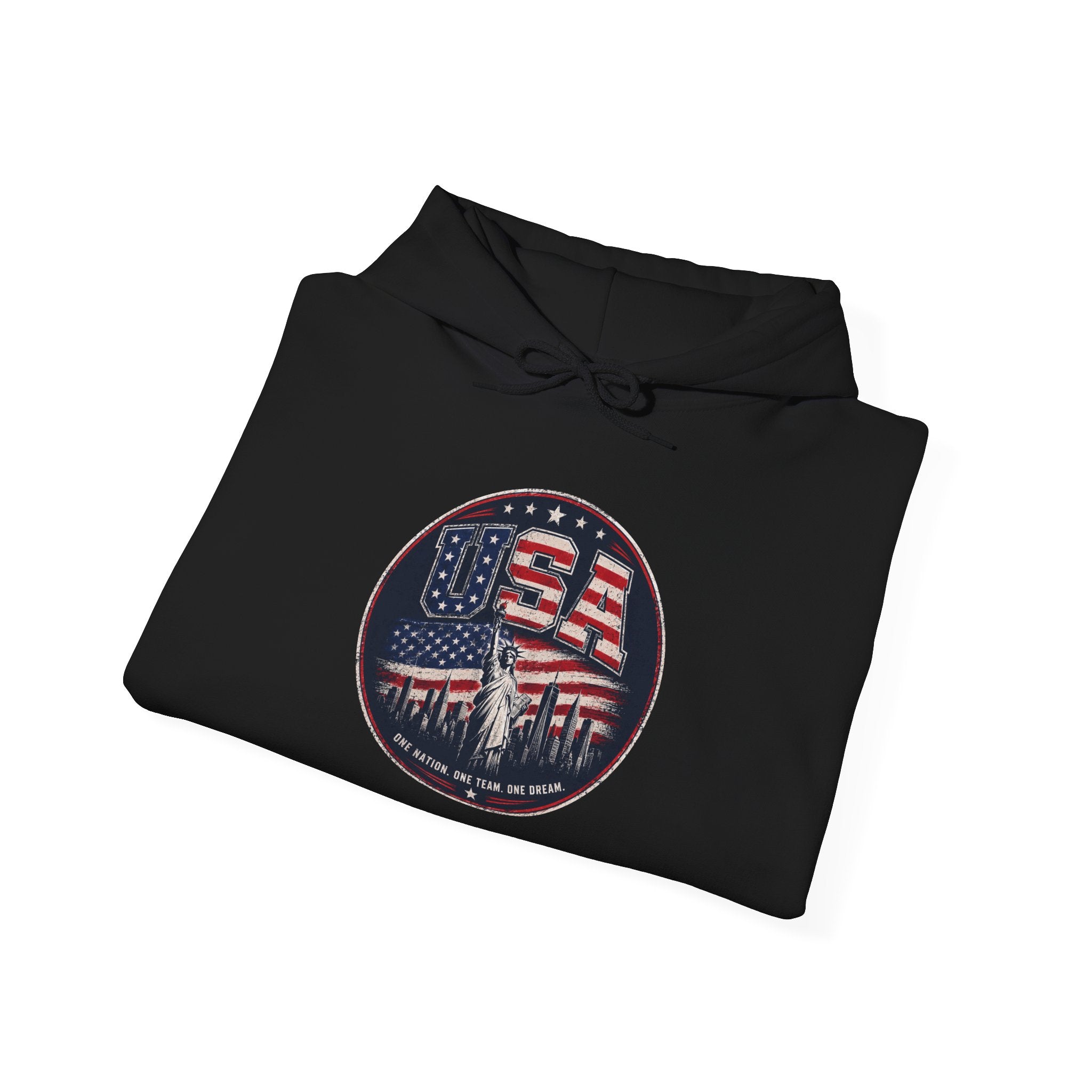 Hoodie — USA Flag Skull Circle Graphic (Patriotic 4th of July Hoodie)