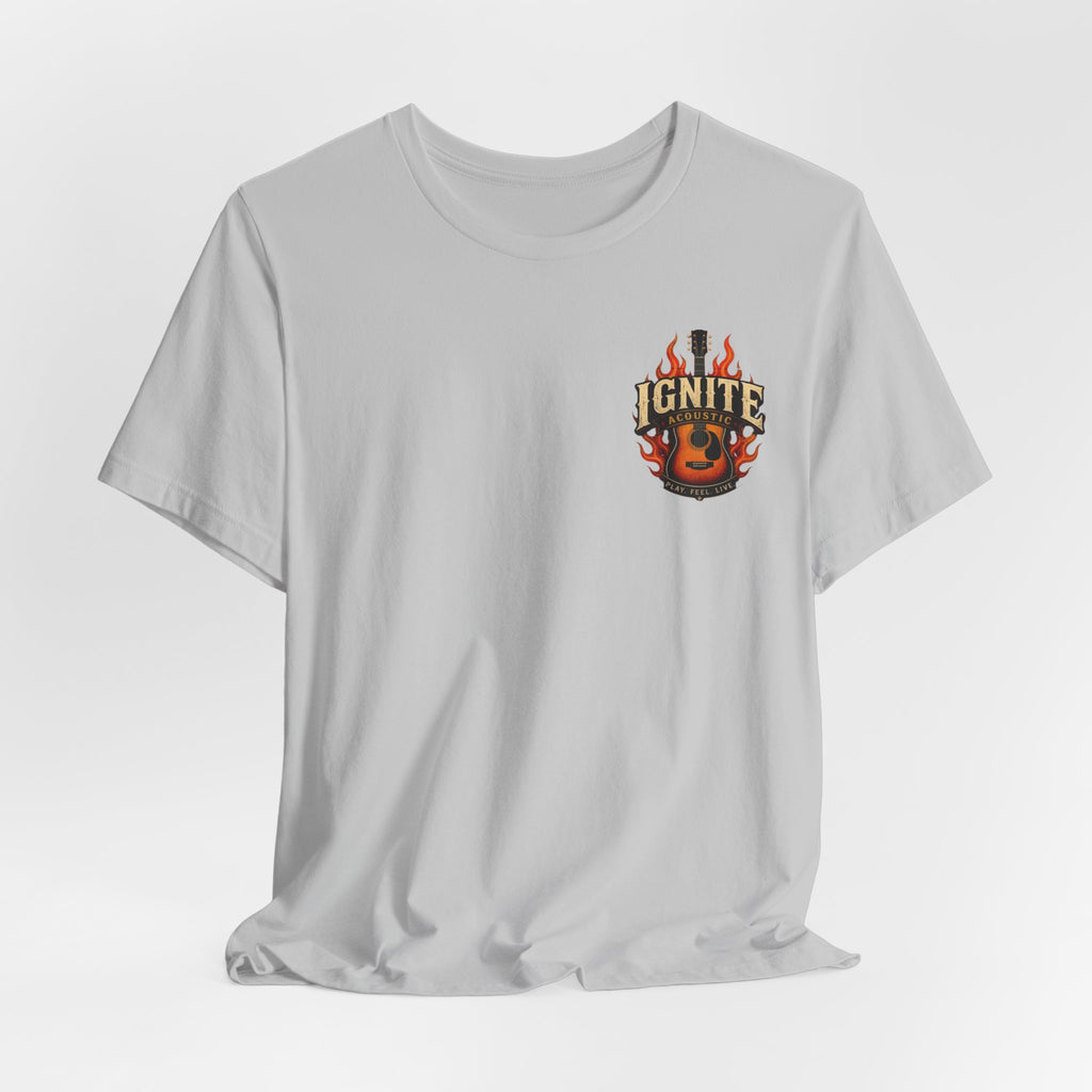 Guitar Coffee Chest Tee - Acoustic Guitar & Coffee Cup Pocket Graphic T-Shirt