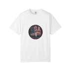 USA Skyline Flag T-Shirt — Patriotic Statue of Liberty Graphic Tee