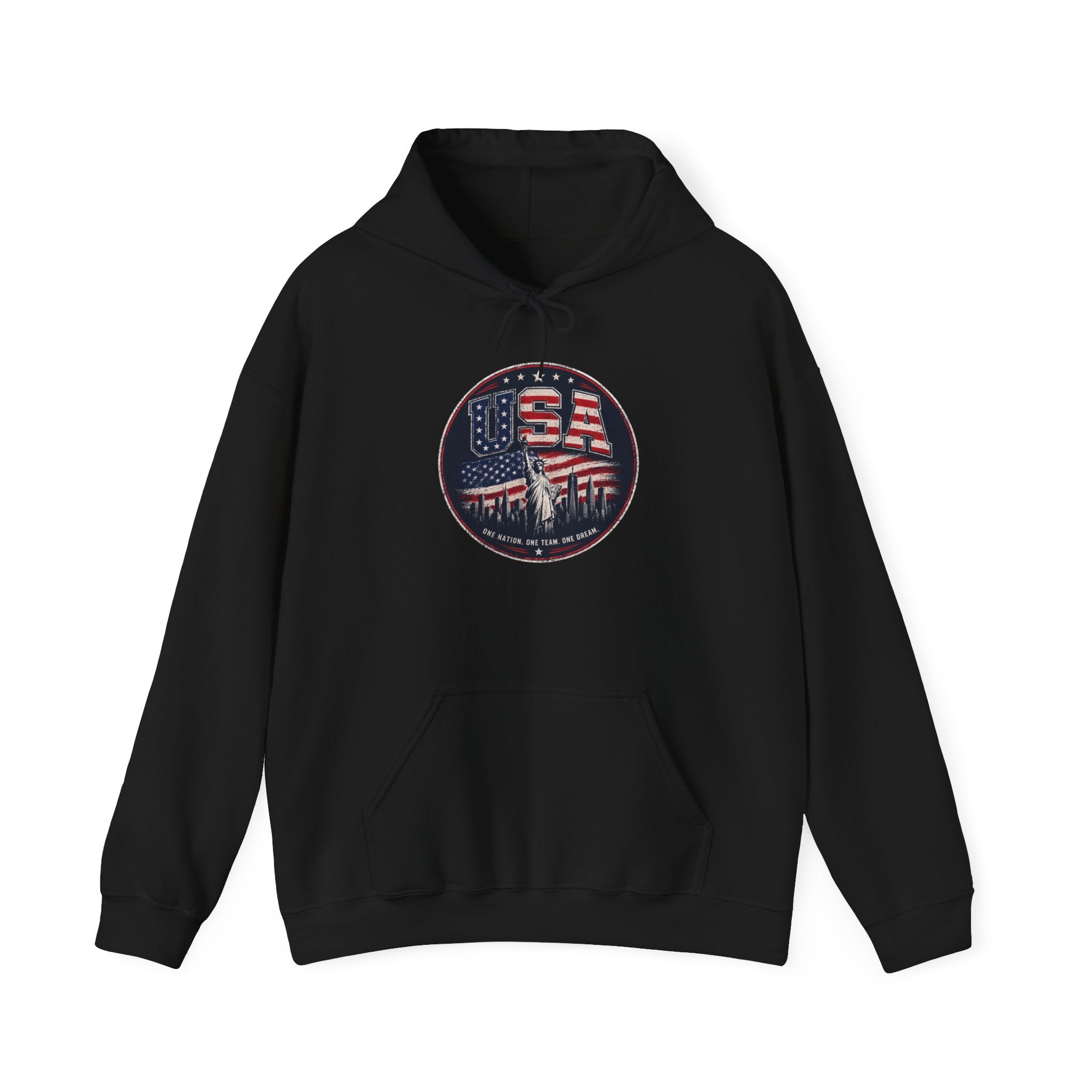 Hoodie — USA Flag Skull Circle Graphic (Patriotic 4th of July Hoodie)