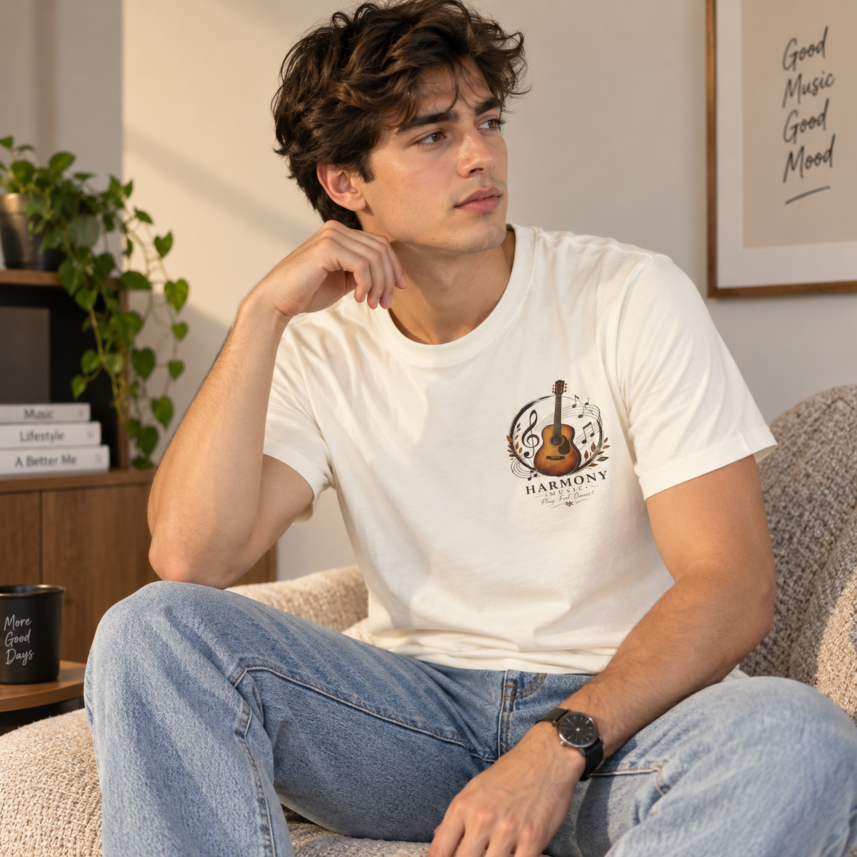 Acoustic Guitar 'Harmony' Graphic Tee — Music Lover Short Sleeve Shirt