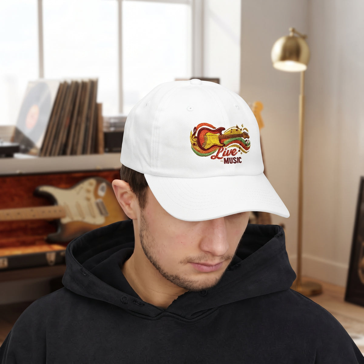 Dad Cap - 'Strum & Steel' Guitar Sequin Embroidered Hat