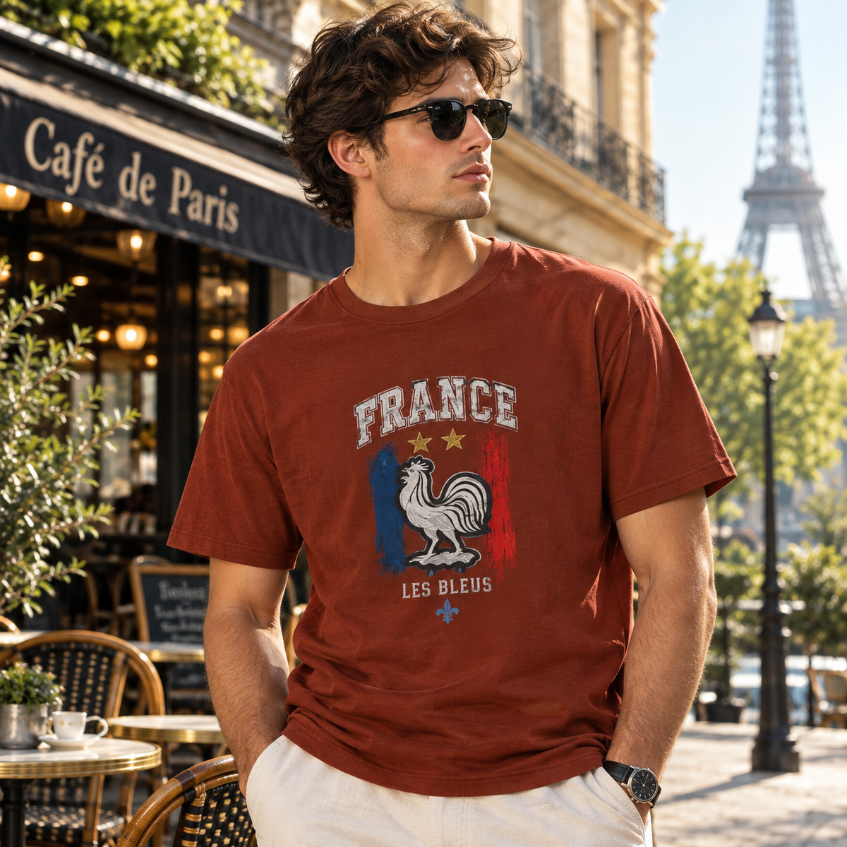 France Rooster Graphic Tee — Les Bleus Tricolor Soccer Shirt