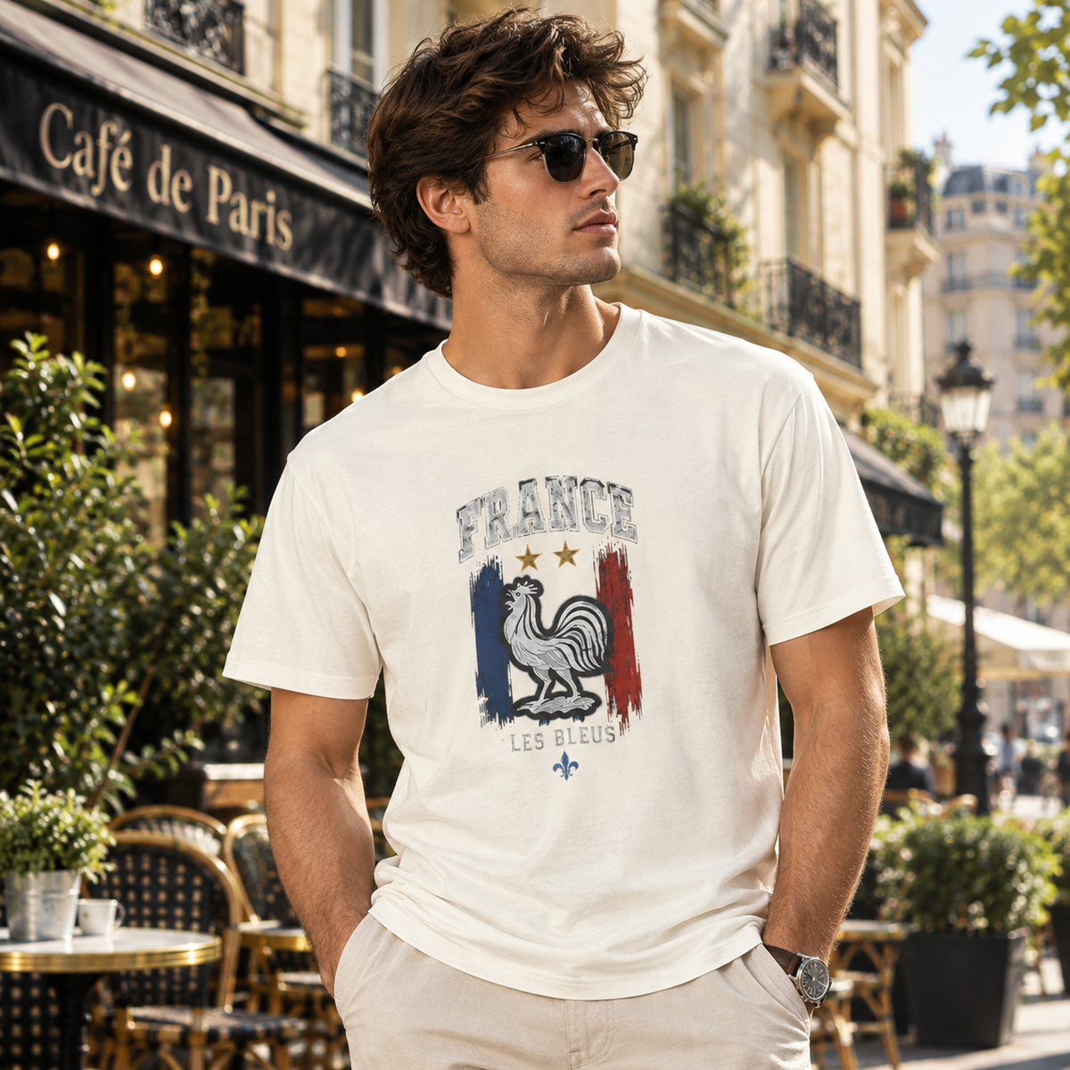 France Rooster Graphic Tee — Les Bleus Tricolor Soccer Shirt