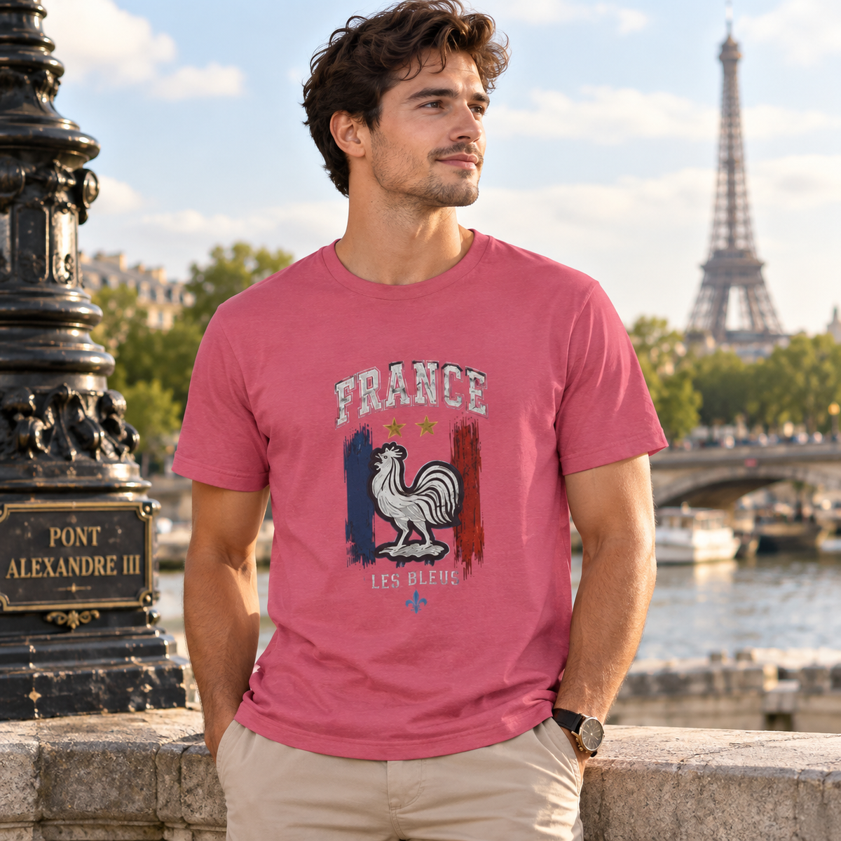 France Rooster Graphic Tee — Les Bleus Tricolor Soccer Shirt