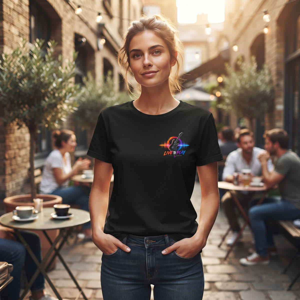 Live Play Music Tee — Waveform Logo Graphic T‑Shirt