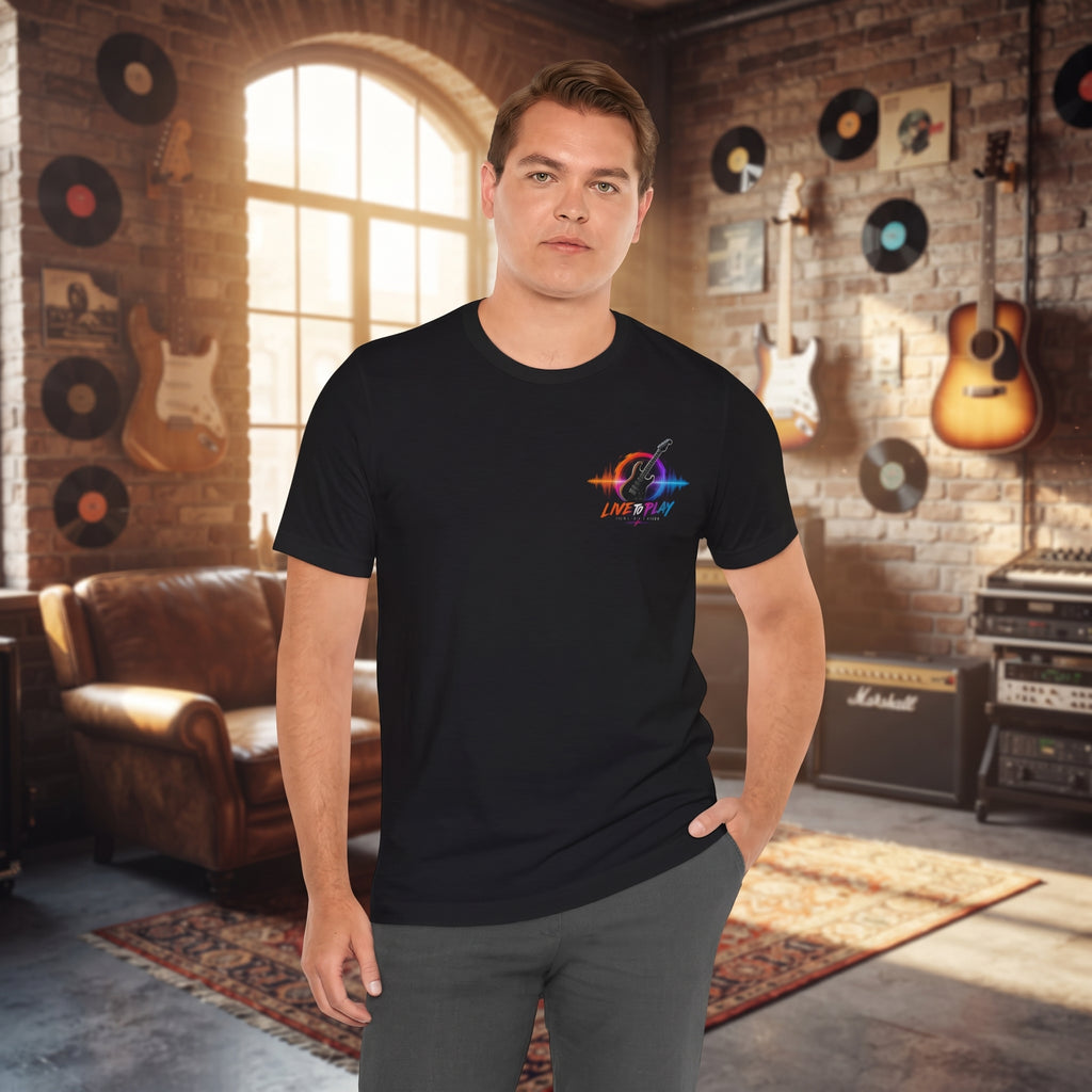 Live Play Music Tee — Waveform Logo Graphic T‑Shirt