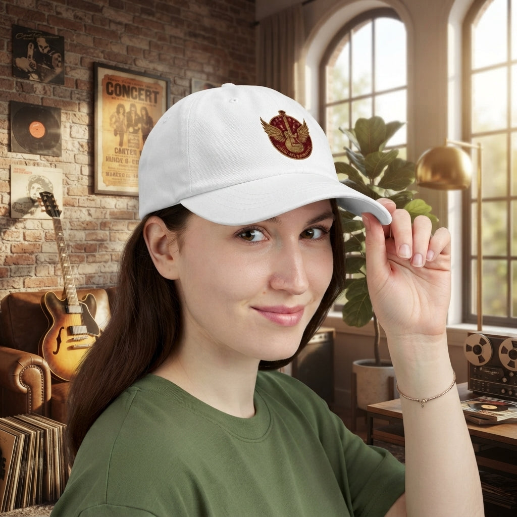 Vintage Winged Guitar Dad Cap – Retro Music Emblem Hat